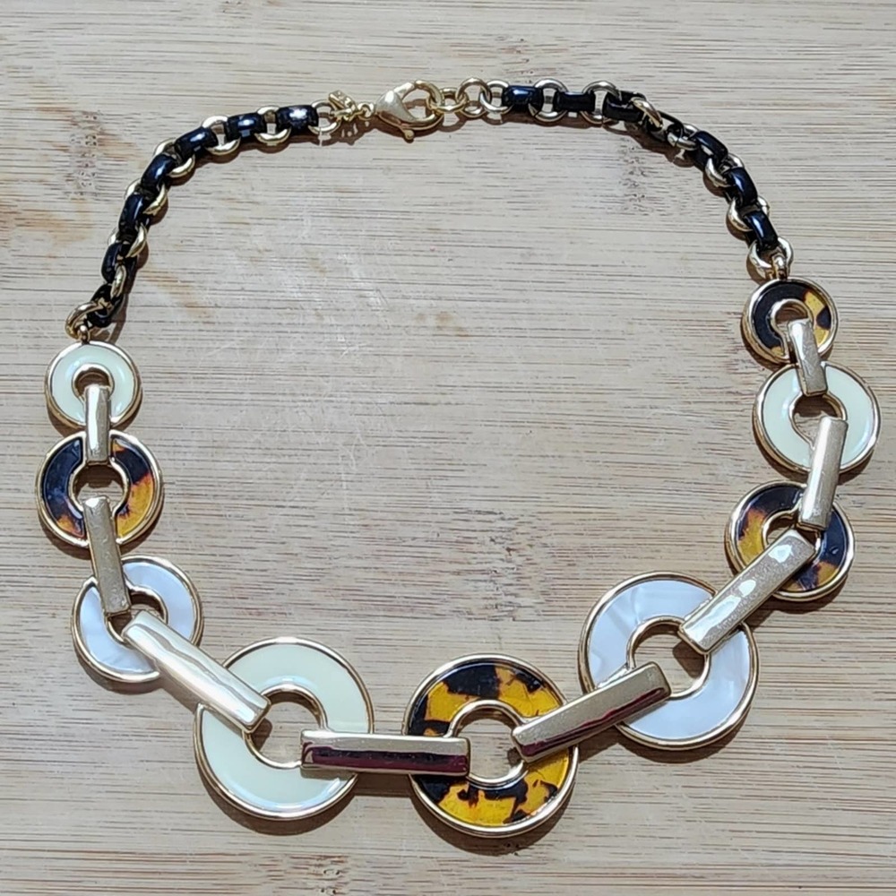 Banana Republic mixed metals cheetah‎ print disc choker bibb necklace